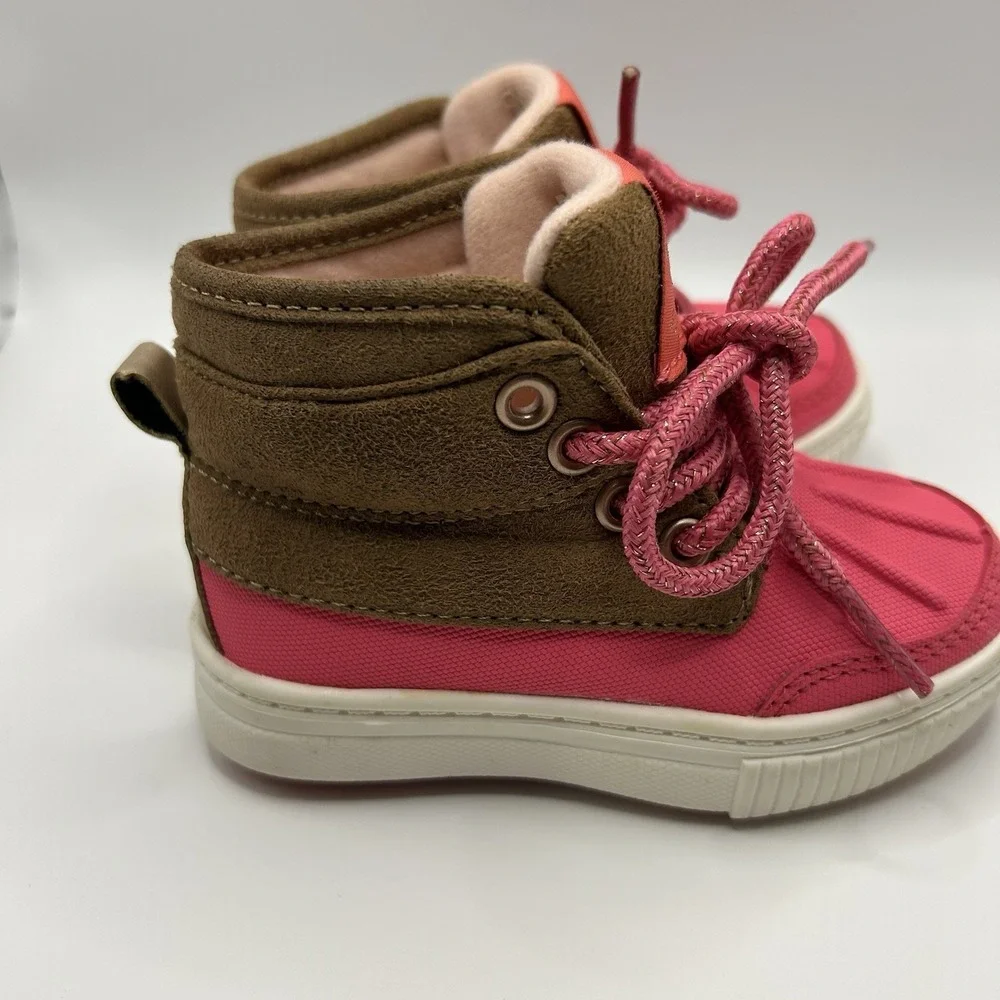 OshKosh B'gosh Pink And brown Girls Size 5 Faux Fur Winter Snow Duck Boots